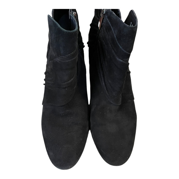 Franco Sarto Odelia Black Draped Suede Ankle Boots Booties Women's Size 10 - Picture 2 of 8
